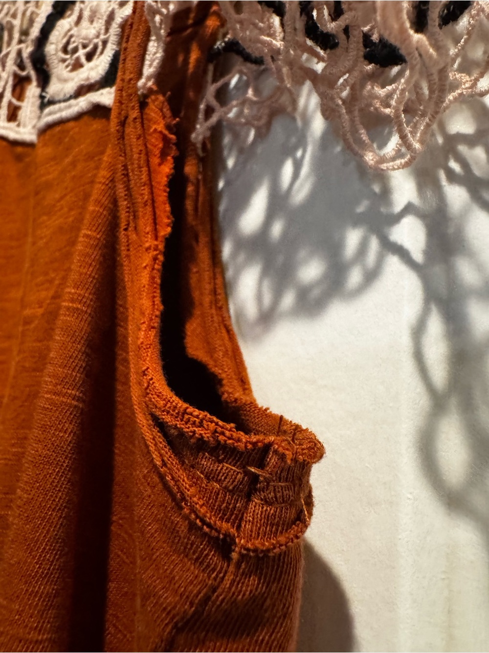 Anthropologie Medium Rust Crochet Lace Flutter Sleeve Top - Picture 11 of 11
